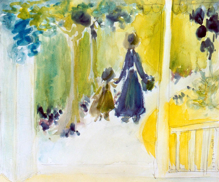 Femme et petite fille dans un jardin