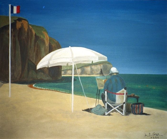 Peintre sur la plage des Petites Dalles (3e version )