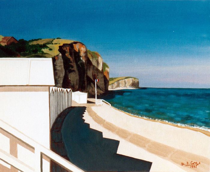 La plage des Petites Dalles (cabines de profil)