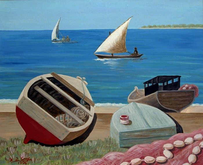 Zanzibar (barques de pêche sur le rivage)