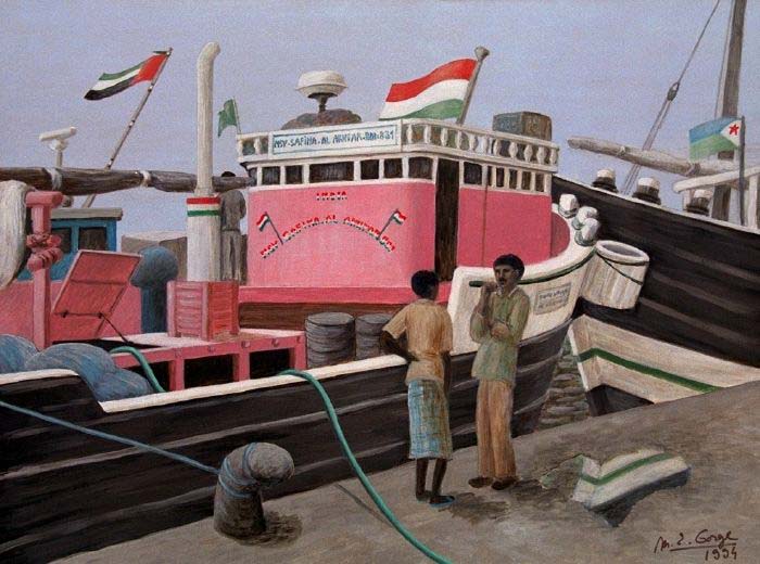 Le port aux boutres (bateau rose)