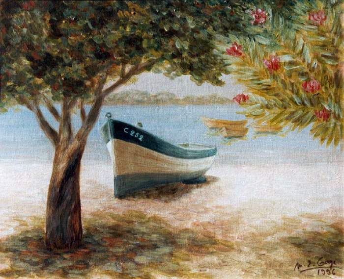 Barque sur la plage à Grand-Baie