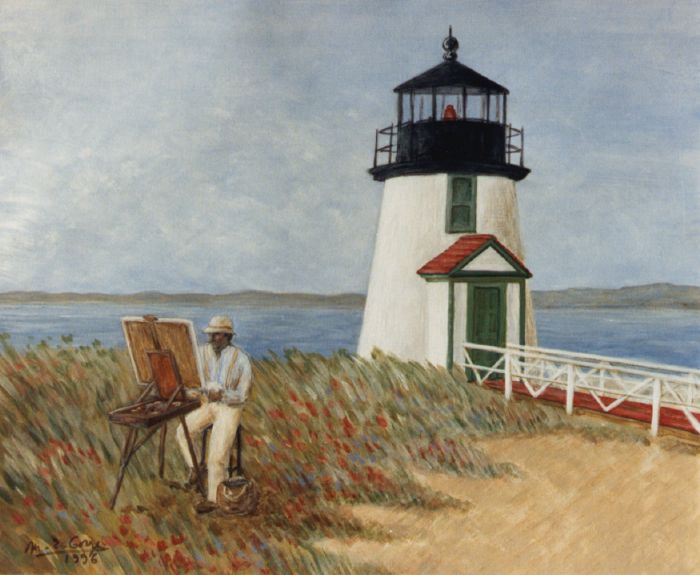 Peintre devant le phare de Nantucket