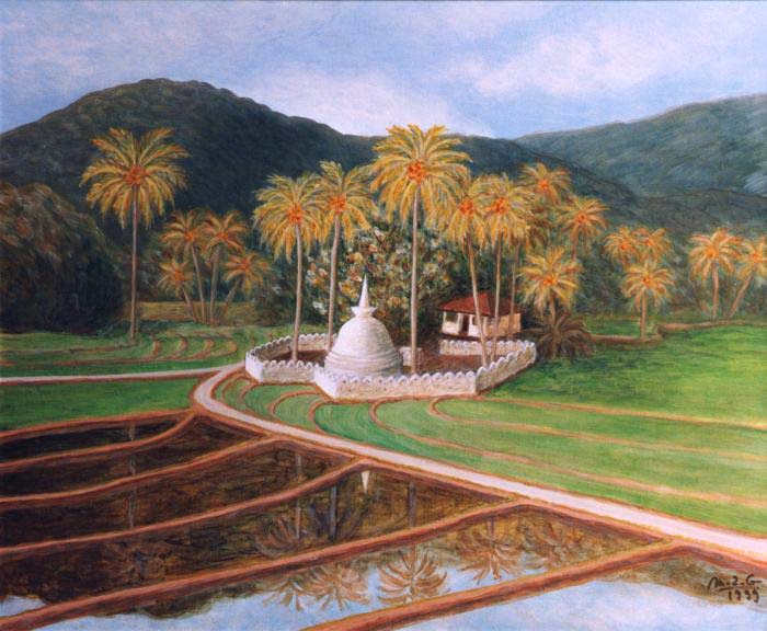 Temple boudhiste au milieu des rizières
