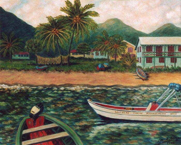 La plage de Soufrière à Ste Lucie (vue de la mer)