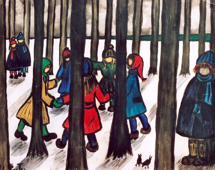 Ronde d'enfants dans la neige