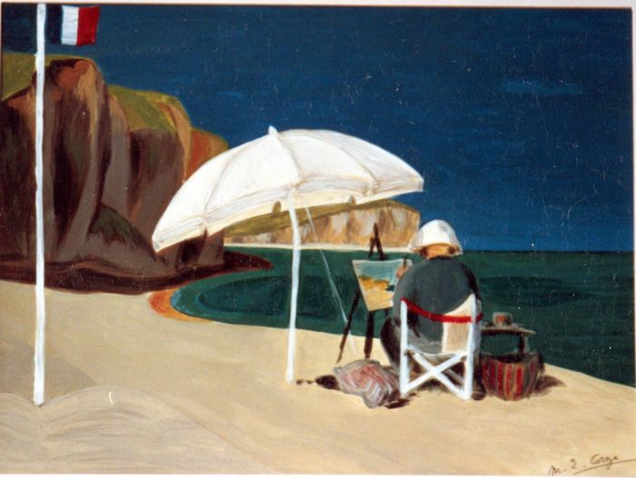 Peintre sur la plage des Petites Dalles