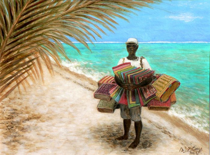 Vendeur de paniers sur la plage
